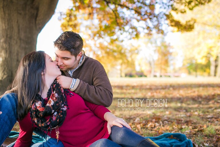 Fall Engagement Session with couple kissing
