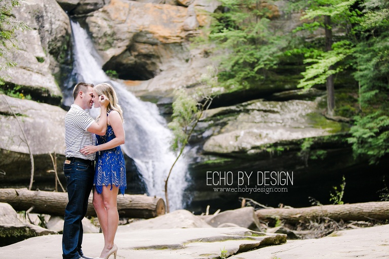 Hocking Hills Cedar Falls Engagement Photo with Waterfall