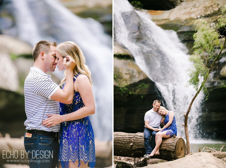 Hocking Hills Cedar Falls Engagement Photo with Waterfalls