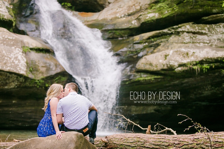 Hocking Hills Cedar Falls Engagement Photo with Waterfall