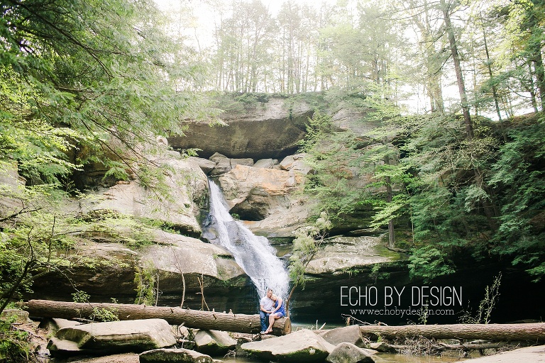 Hocking Hills Cedar Falls Engagement Photo with Waterfall