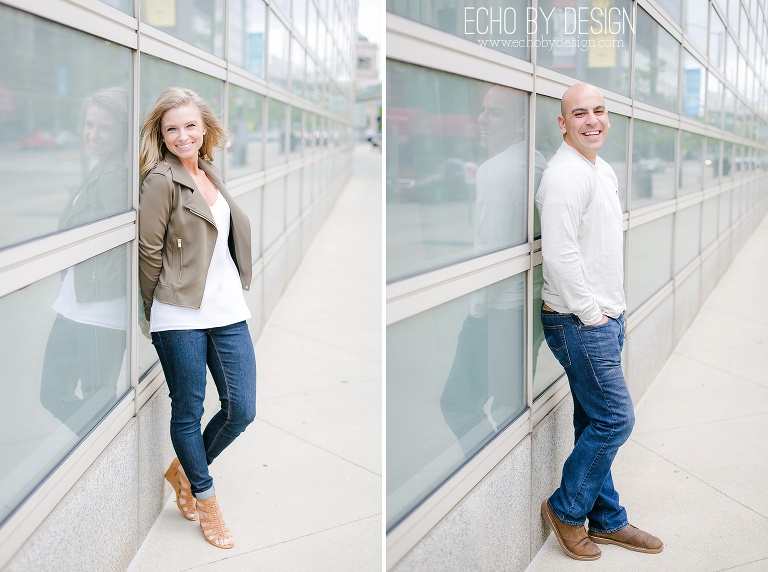 Engagement Photo in downtown Dayton at Marion Schuster Center Dayton Ohio